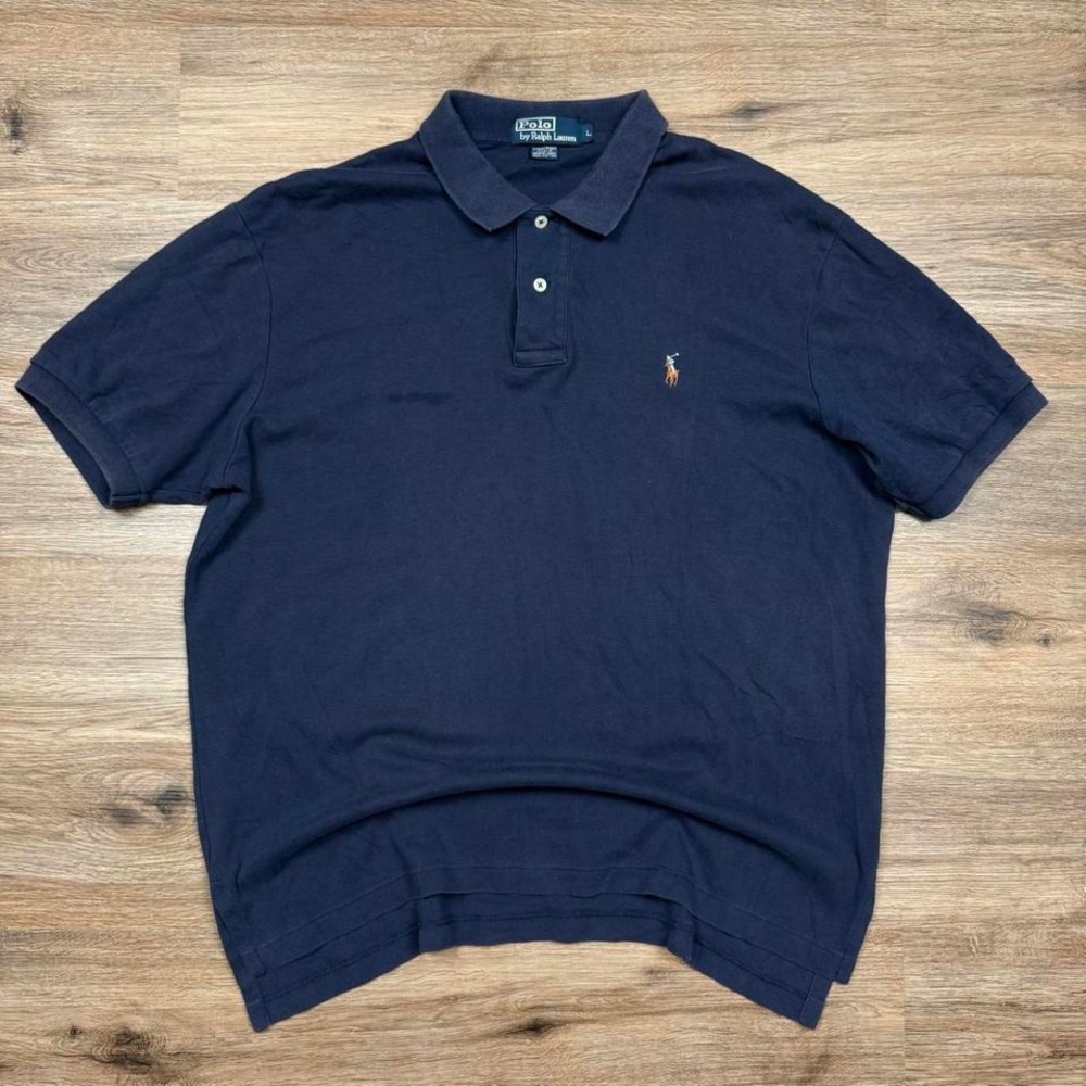 Vintage Polo Ralph Lauren Navy Blue Short Sleeve Polo Shirt Orange Pony Logo